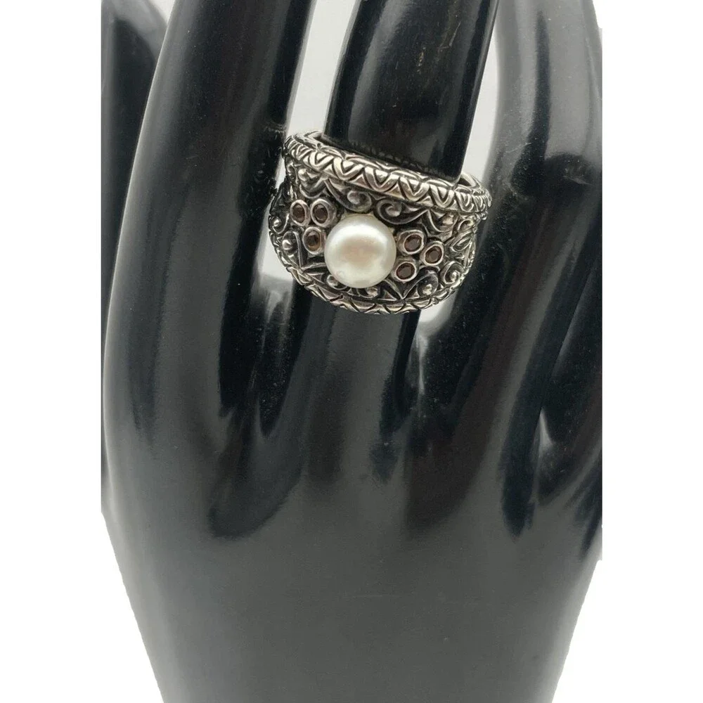 Barbara Bixby 925 Sterling 18K Gold White Pearl Ornate Ring Size 6.75 11.4g
